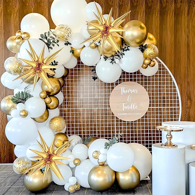 White and Gold Balloons Garland Arch Kit - Image 5