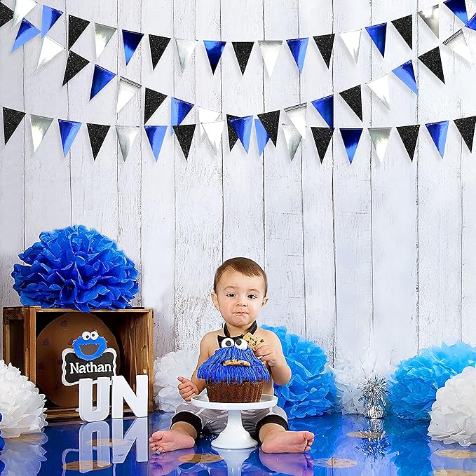 30Ft Navy Blue Black and Silver Party Decorations Royal Blue Triangle Flag - Image 4