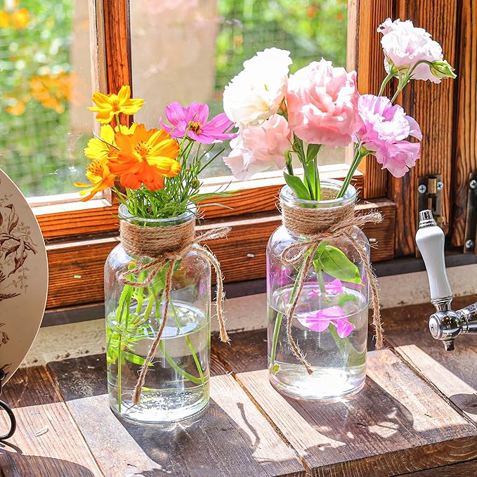 Set of 6 Vintage Glass Vases for Flowers Farmhouse Clear Glass Vases for - Image 6
