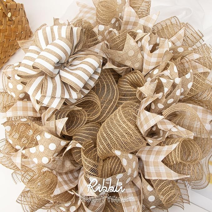 Ribbli 2 Rolls Burlap Mesh Ribbon, 10 inch x 30 feet Each Roll, Natural - Image 2