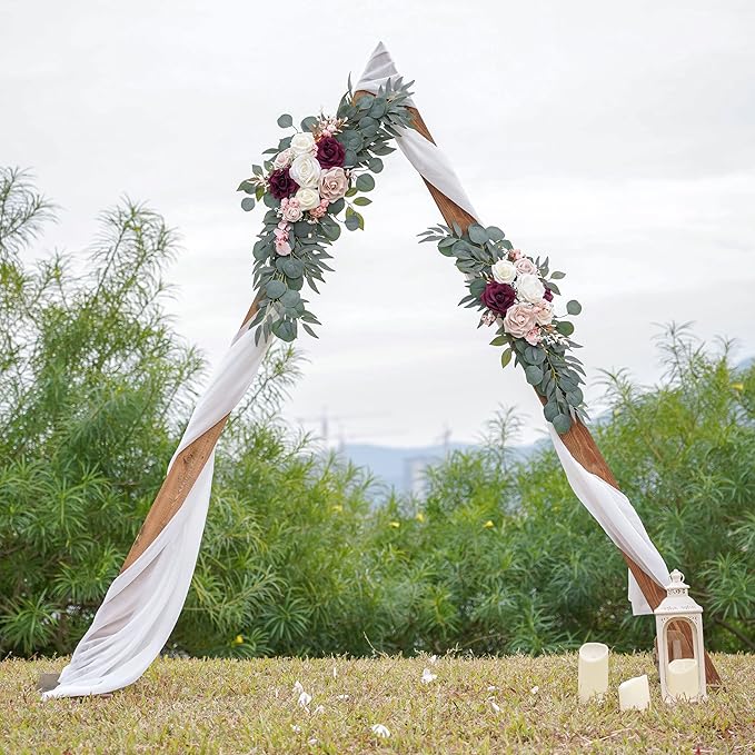 Ponatia Wedding Arch Flowers, Artificial Burgundy & Nude & Ivory Wedding Flowers - Image 9