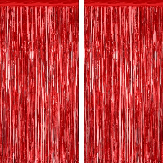 2 Pack Red Tinsel Backdrop, 3.28 FT x 7.05 FT Fringe Curtains, Wedding Photo by ZATAYE
