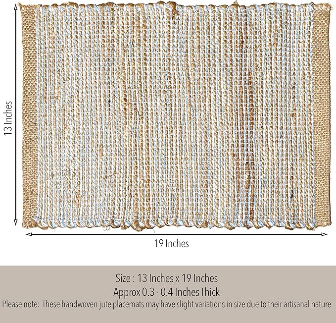 Chardin Home Natural Jute & Sky Blue-White Placemats, 13x19 in Dining Table - Image 4