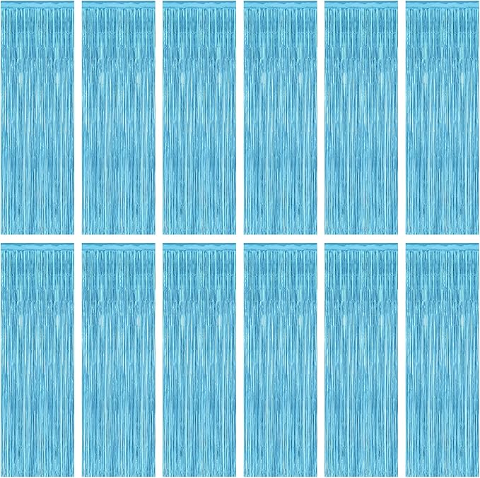 12 Pack Party Decorations, 3.28 FT x 7.05 FT Sky Blue Curtains, Metallic Party by ZATAYE