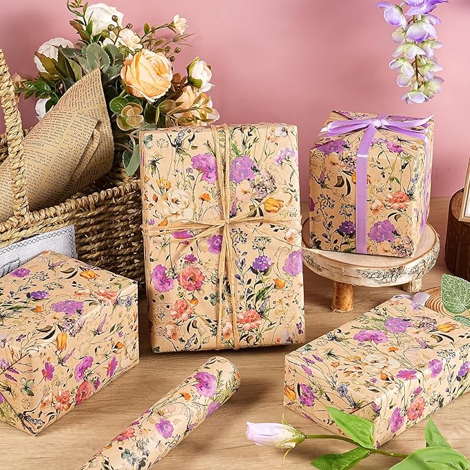 WRAPAHOLIC Kraft Floral Wrapping Paper Roll - Image 4