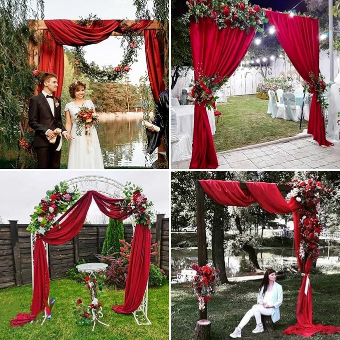 6 Panels Red Wedding Arch Drapery 28" x 20Ft Wedding Arch Draping Fabric - Image 7