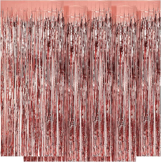 5 Pack Rose Gold Fringe Backdrop 3.2ft x 8.2ft Foil Curtain Tinsel Fringe by Ohiyoo
