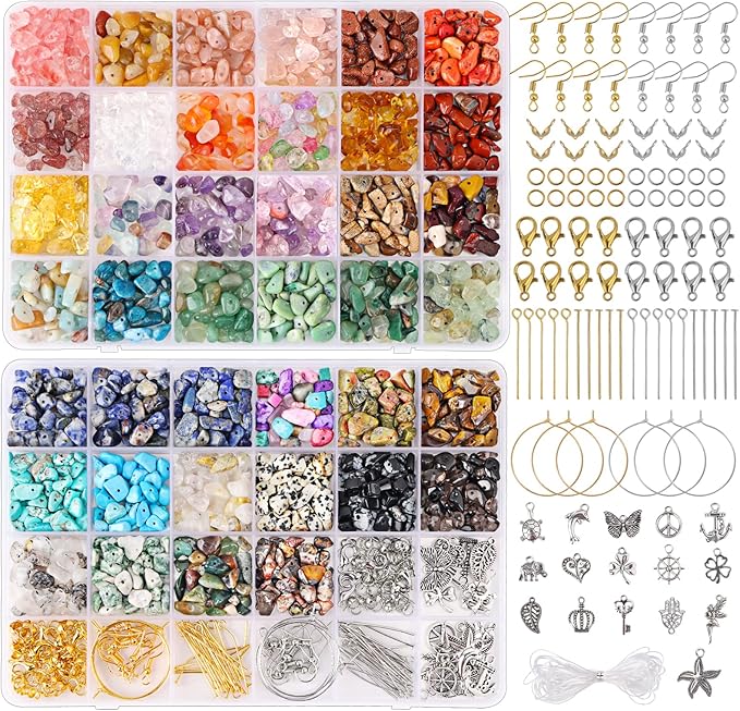 QUEFE 720pcs Crystal Chips Beads Ring Making Kit, 40 Colors Crystal Chips and by QUEFE