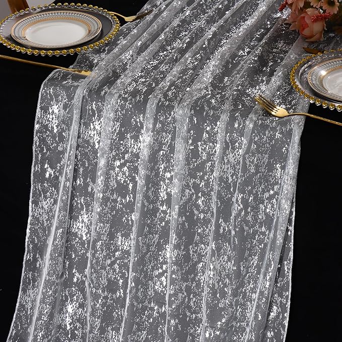 LOMOHOO 10 Ft Silver Table Runner by LOMOHOO