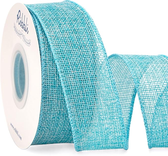 Ribbli Light Blue/Ocean Blue Burlap Wired Ribbon, 1-1/2” Inch x Continuous 10 by Ribbli