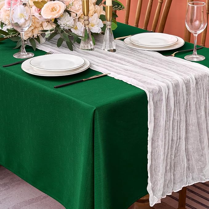 Fitable 2 Pack Faux Linen Christmas Tablecloths, Burlap Textured Fabric Table - Image 3