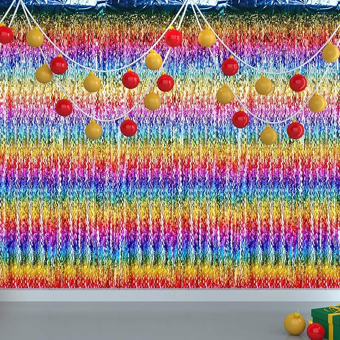 Jutom 6 Pieces 3.3 x 6.6 ft Wavy Tinsel Foil Fringe Curtains Foil Fringe - Image 7