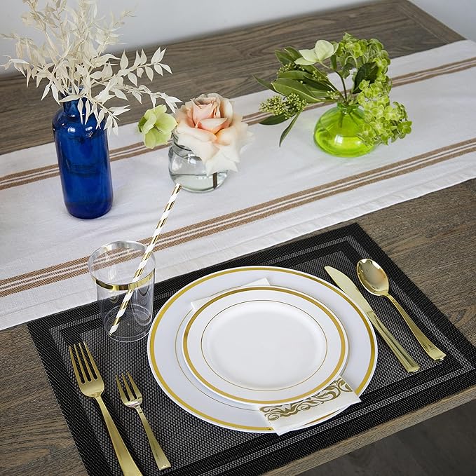 Neatiffy100 Pcs Gold Rim Plastic Dinnerware Set | 50 x | - Image 4