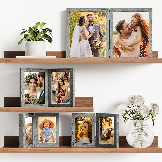 decorUhome Double 4x6 Picture Frame Vertical, Engineered Wood Bifold Photo Frame - Image 5