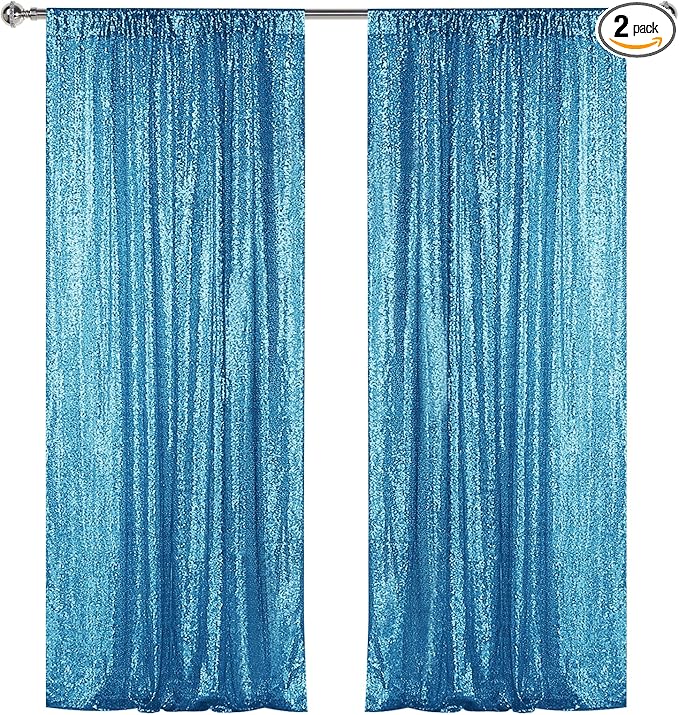 Sugargirl Turquoise Sequin Backdrop Curtain 2 Panels 2FTx8FT Glitter Turquoise by Sugargirl