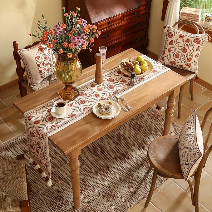 ISAENNE Designer Elegant Linen Table Runner 87 Inches Long, Vintage Orange - Image 9
