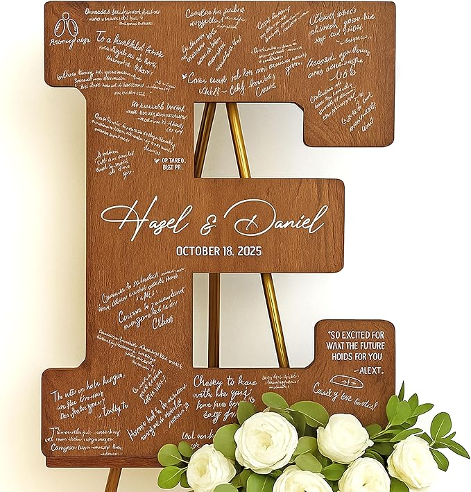 NAZENTI Wedding Guest Book Alternative Wooden Letter Personalized, Custom by Nazenti