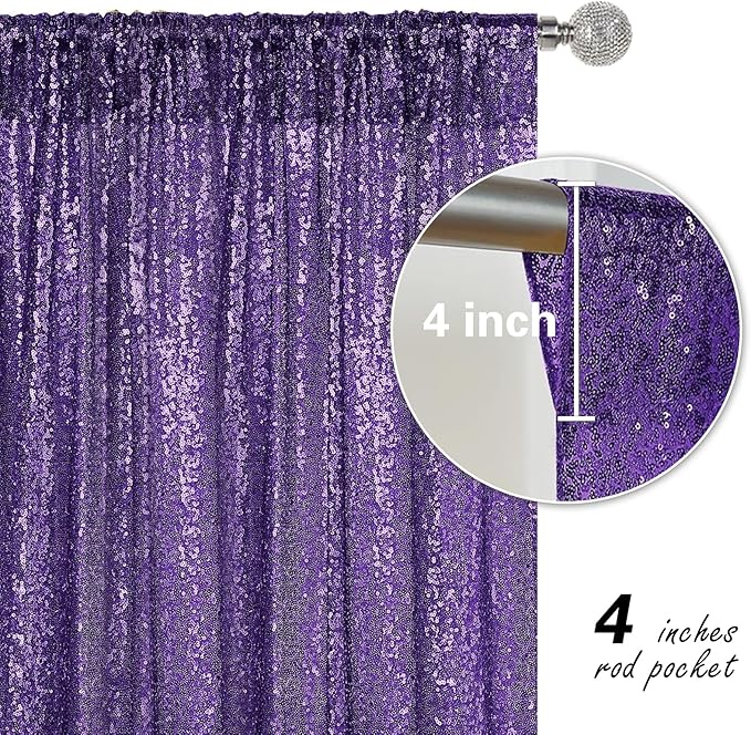Purple Sequin Backdrop Curtain 4 Pieces 2FTx8FT Glitter Photography Backdrop - Image 4