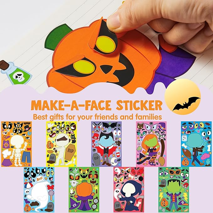 JOYIN 48 Pcs Halloween Make a Face Stickers, Halloween Party Favor - Image 3