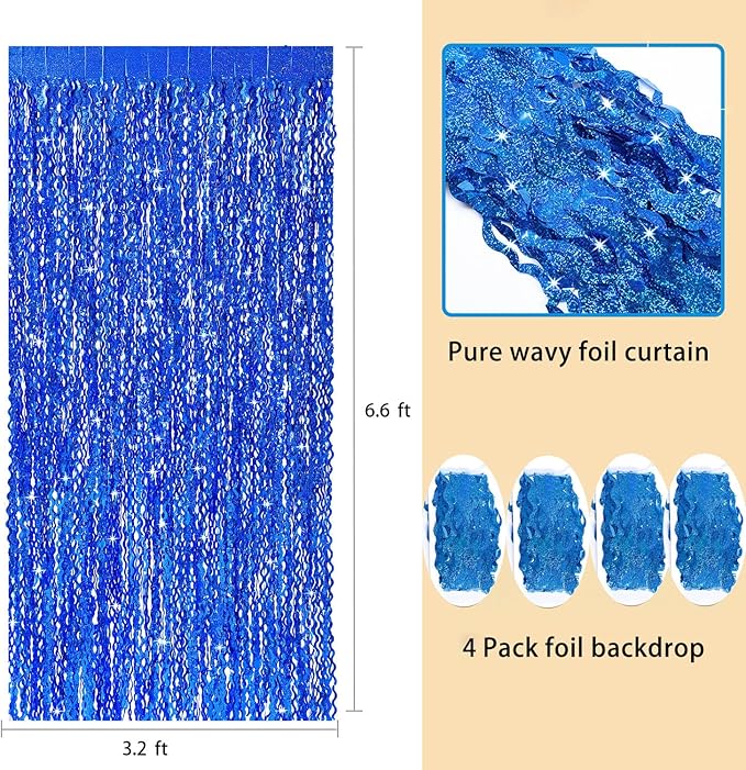 4 Pack Navy Blue Wavy Foil Fringe Curtains Party Decorations - Image 3