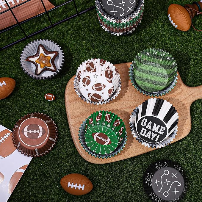 Whaline 600Pcs Football Cupcake Liners 6 Styles Rugby Cupcake Wrappers Baking - Image 4