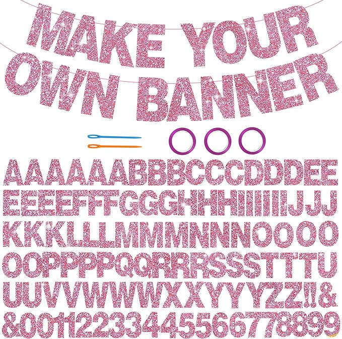 BEISHIDA 116 PCS A-Z Glitter Pink DIY Letter Banner Kit Make Your Own by Beishida