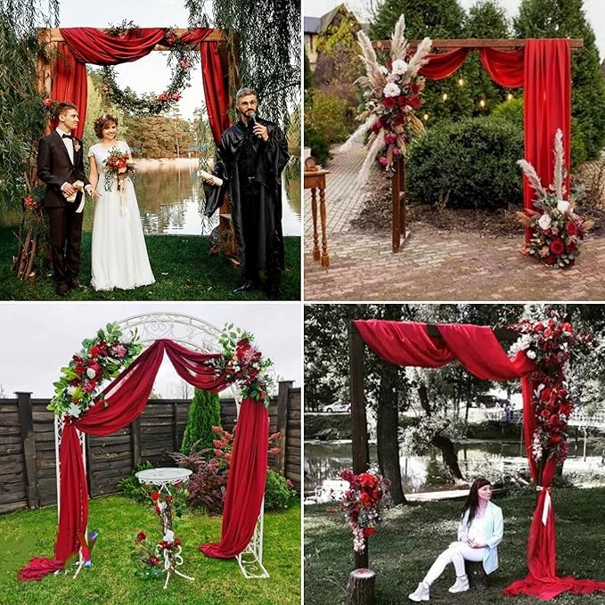 6 Panels Red Wedding Arch Drapery 28" x 20Ft Wedding Arch Draping Fabric - Image 9