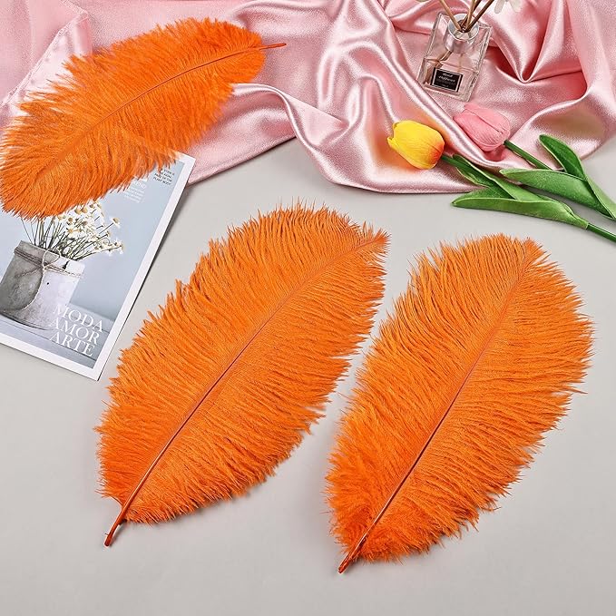 THARAHT Orange Ostrich Feathers 12pcs Natural Bulk 8-10Inch 20cm-25cm - Image 4