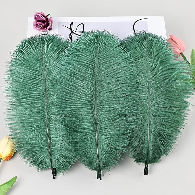 THARAHT Blackish Green Ostrich Feathers 24pcs Natural Bulk 8-10Inch 20cm-25cm - Image 5