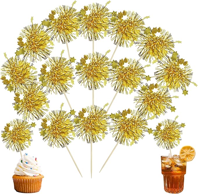 Ephlyn 30Pcs Foil Firework Cupcake Toppers Happy Birthday Cake Toppers Tinsel by Ephlyn