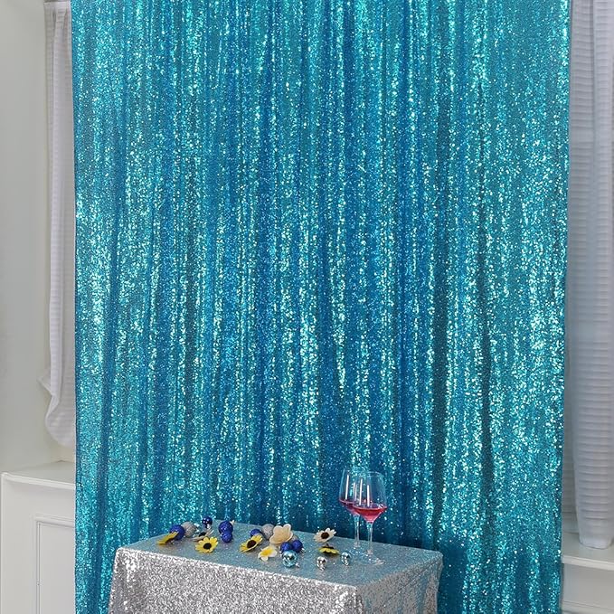 Poise3EHome 6FT x 8FT Turquoise Sequin Photography Backdrop Curtain - Image 2
