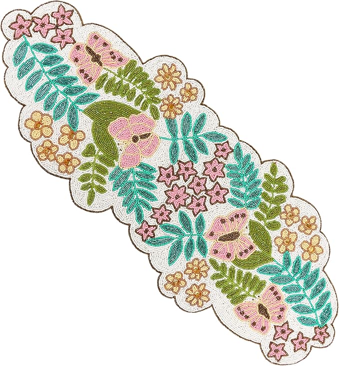 Handmade Beaded Table Runner -35 Inch Spring Floral Runner by CLEENTABLE