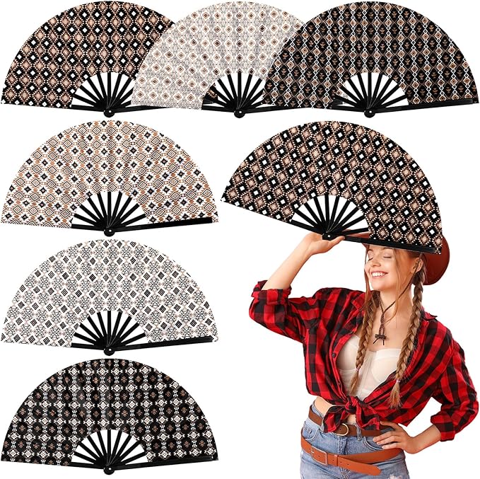 Thyle 6 Pcs Large Folding Fan for Line Dancing Bulk Boots on The Ground Hand by Thyle