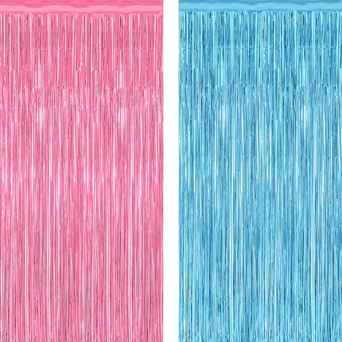 2 Pack Gender Reveal Decorations, 3.28 FT x 7.05 FT Pink and Blue Fringe by ZATAYE