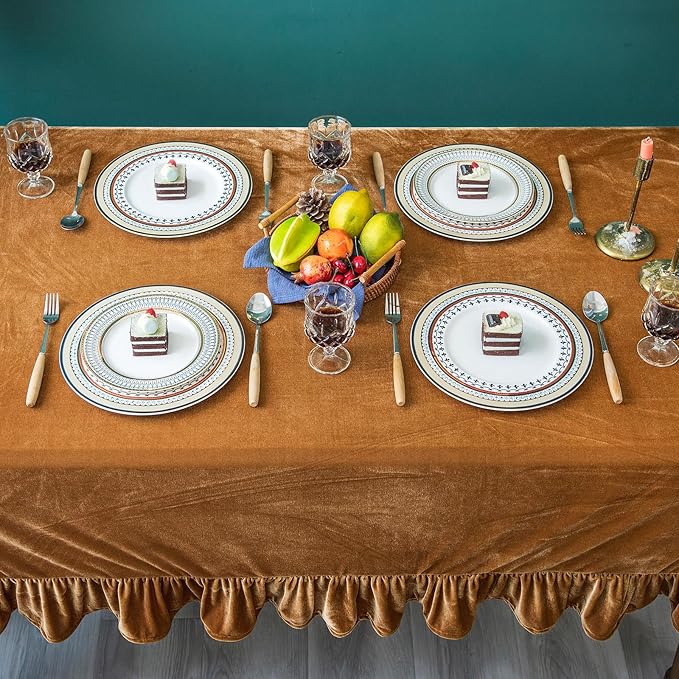 Velvet Tablecloth Luxurious Solid Rectangle Table Cloth, Oblong Retro Farmhouse - Image 4