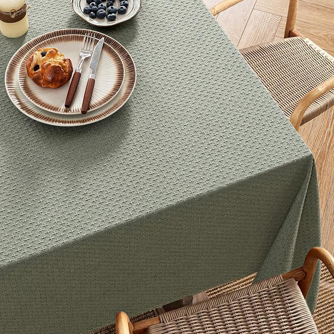 MIULEE Olive Green Linen Cottton Table Cloth Rectangle Tablecloth Waterproof - Image 2