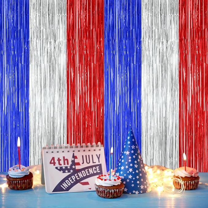2 Pack 4th of July Party Supplies, 3.28 FT x 7.05 FT 4th of July Tinsel Backdrop - Image 7