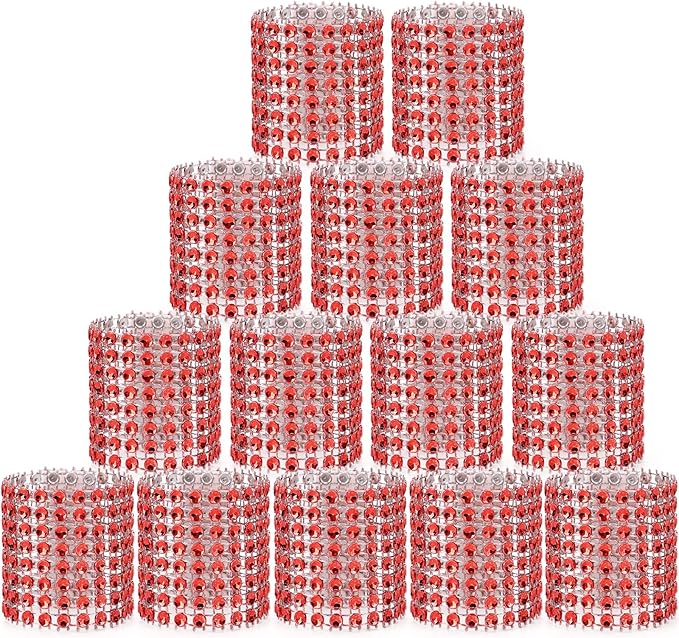 Red Napking Rings Holder Set of 150pcs, Diamond Crystal Napkin Rings Bulk by Wotoban