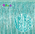 4 Pack 3.3 ft x 6.6 ft Wavy Aqua Teal Blue Tinsel Foil Fringe Curtains Backdrop by KEEUH