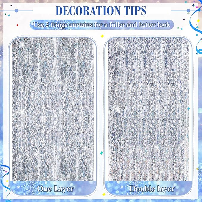 Jutom 6 Pieces 3.3 x 6.6 ft Wavy Tinsel Foil Fringe Curtains Foil Fringe - Image 4