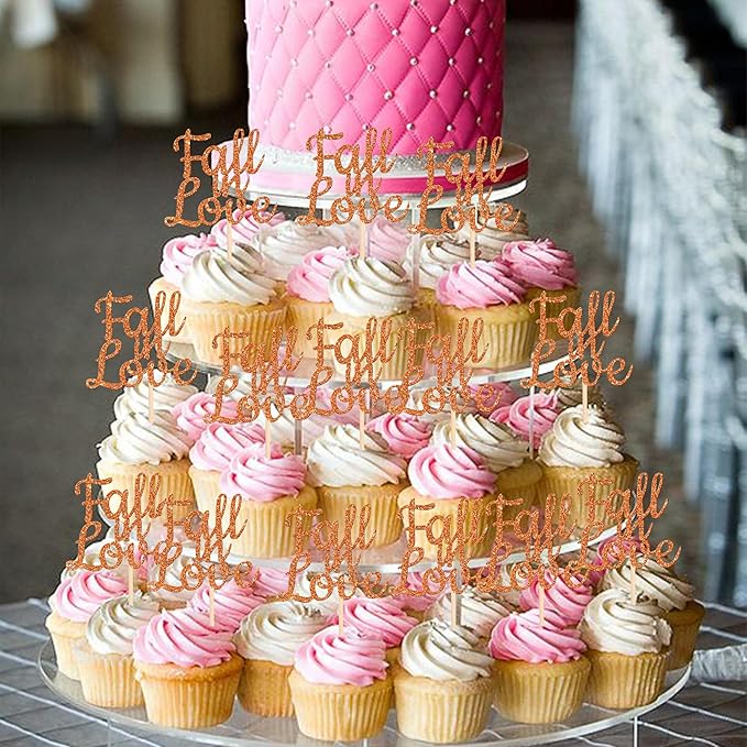 24 PCS Fall in Love Cupcake Toppers Glitter Fall Theme Bridal Shower Cupcake - Image 5