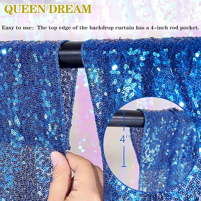 Royal Blue Backdrop Curtain Panels 2 Pieces 2ftx8ft Sequin Party Background - Image 3