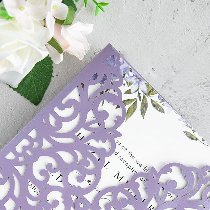 20Pcs Lilac Laser Cut Invitation Cards - Image 5