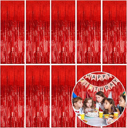 10 Pack Foil Curtain Backdrop Red Metallic Tinsel Foil Fringe Curtains Photo by KEJ