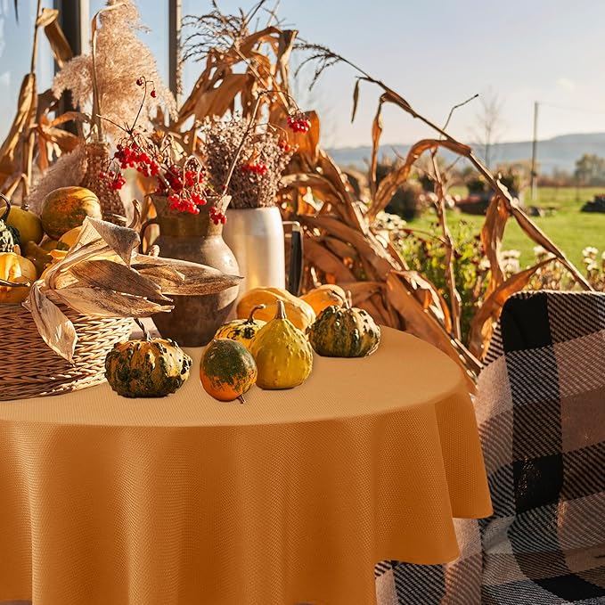 Biscaynebay Fall Tablecloth Textured Fabric Round Table Cloth 60" - Image 6