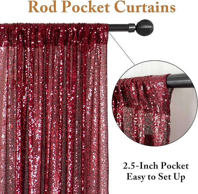 ShinyBeauty Sequin Curtains Panels Burgundy Backdrop Curtain 4 Pieces - Image 4