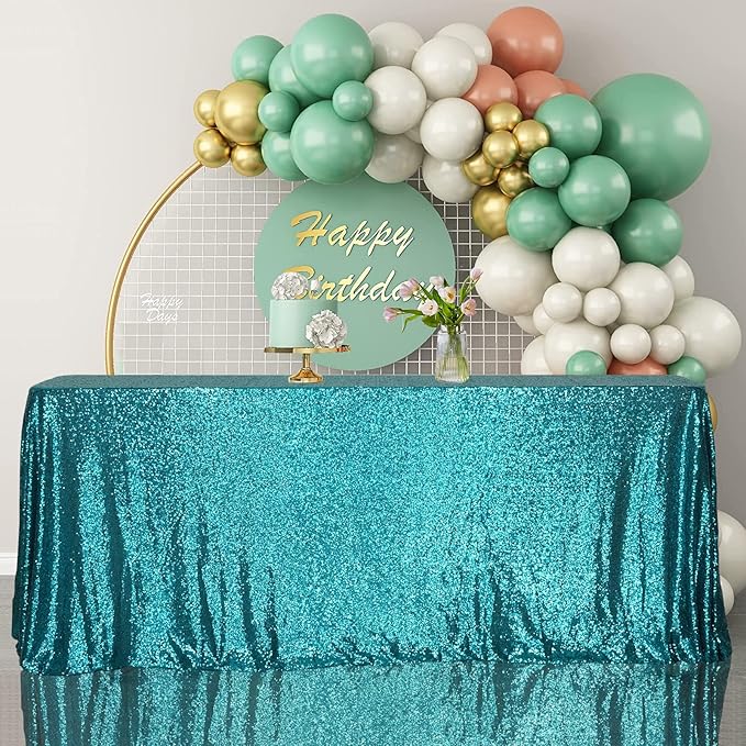 SquarePie Sequin Tablecloth 50 x 72 Inch Teal Sparkly Table Linen - Image 3