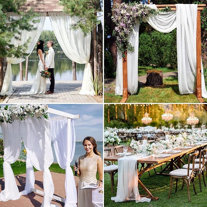 6 Panels White Wedding Arch Drapery 28" x 20Ft Weddings Arch Draping Fabric - Image 4