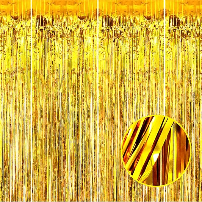 4 Pack Gold Foil Fringe Curtain Backdrop, 3.28Ft x 8.2Ft Metallic Tinsel Foil by Unknown