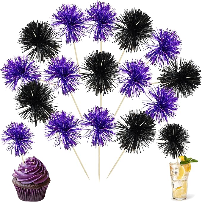Ephlyn 30Pcs Foil Firework Cupcake Toppers Sparkle Tinsel Cupcake Picks Happy by Ephlyn